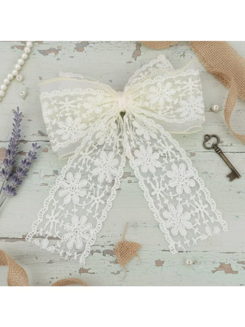 Ivory Lace Bow Hair Clip Elegant Bridal Hair Accessory Coquette Dollette